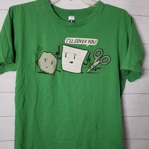 Shirt Woot! Rock, Paper, Scissors-I'll Cover You! Green Funny Mens Tshirt Sz M